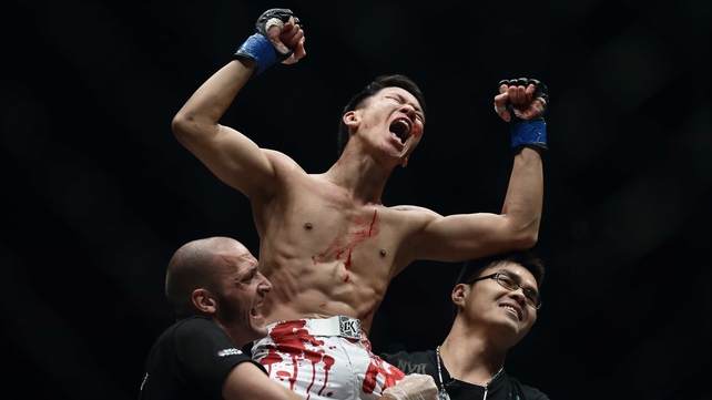 Malaysia's Chen Yun Ting after defeating Ronald Low in the One Fighting Championship at the Singapore Indoor Stadium