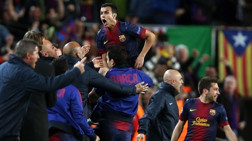 Pedro celebrates after scoring the goal that sent Barcelona into the semi-finals