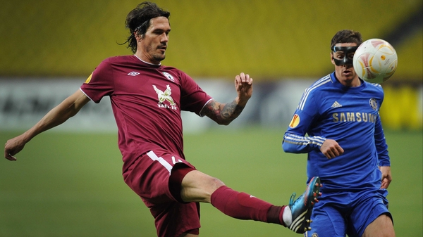 Masked man Fernando Torres (right) was on target for the Blues in Moscow