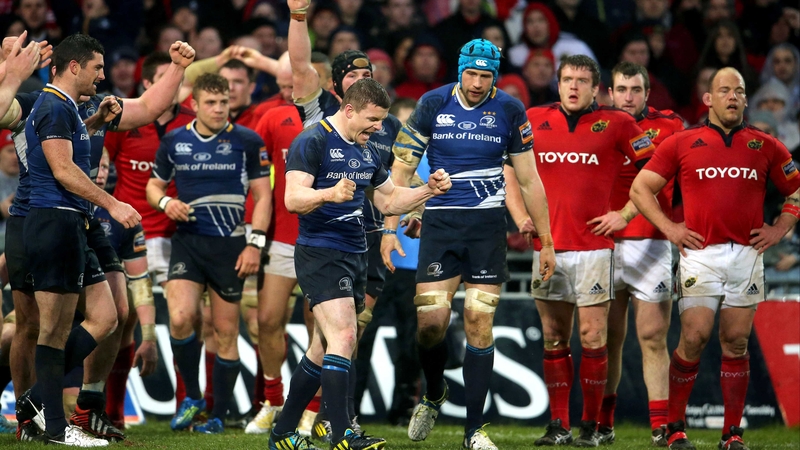 Brian O’Driscoll celebrates Leinster's win at Thomond Park