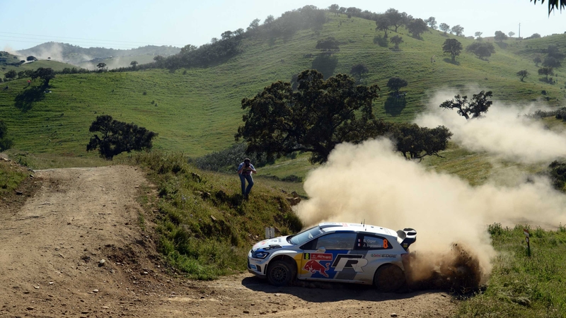 Sebastien Ogier guides his Volkswagen Polo R over the rustic roads of Faro