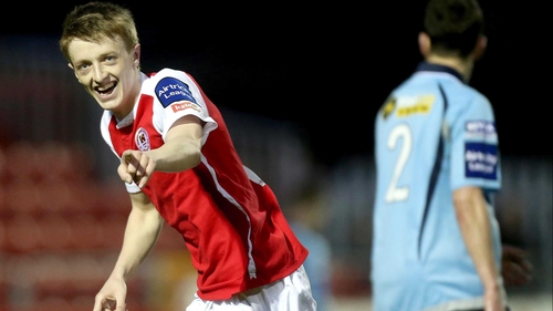 Chris Forrester celebrates his opener against Shelbourne