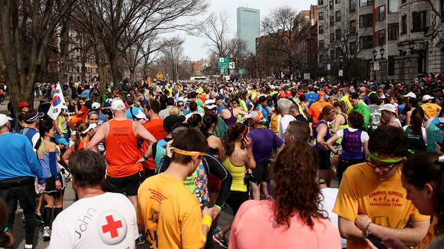 Runners gather after the explosions