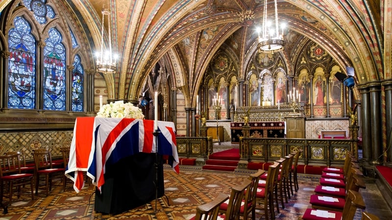 Margaret Thatcher's body will rest overnight in Westminster's crypt chapel of St Mary Undercroft