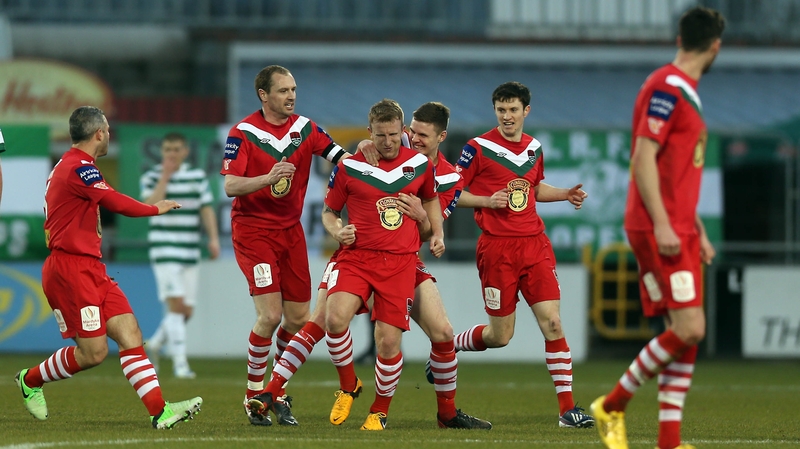 Daryl Kavanagh gets the congratulations from his colleagues after scoring Cork's leveller