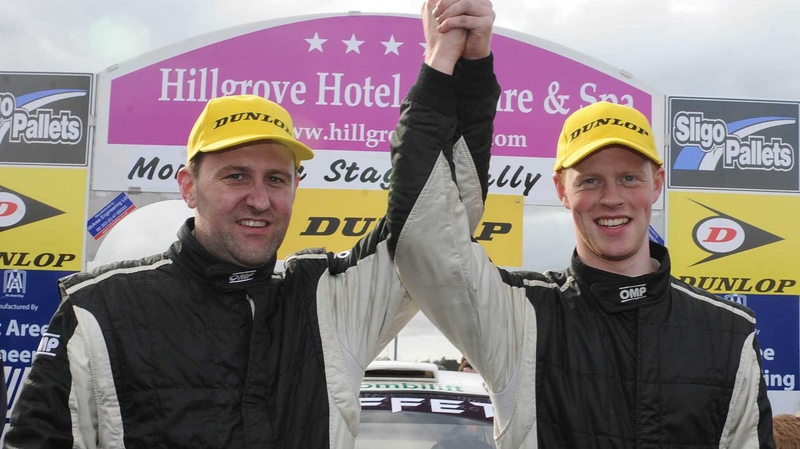 James O’Reilly (L) and Sam Moffett celebrate victory