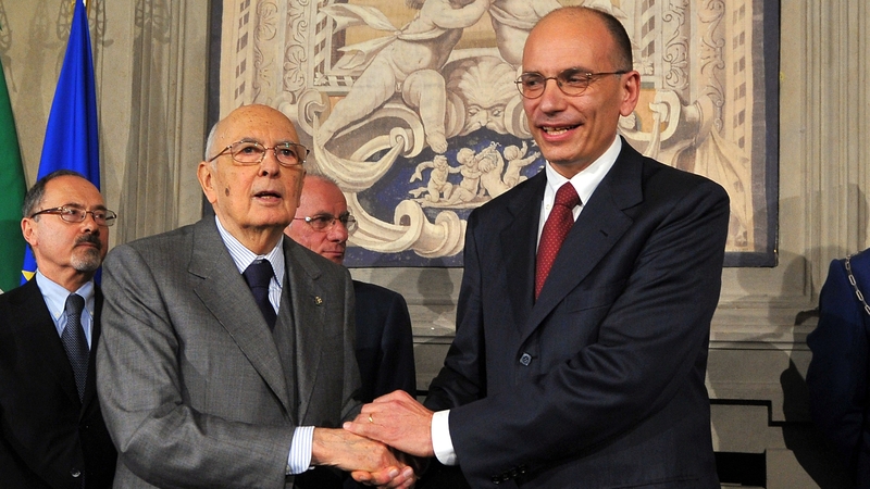 President Giorgio Napolitano with prime-minister-in-waiting Enrico Letta