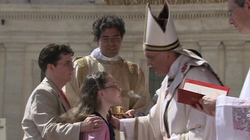 Emily Mulcahy being confirmed by Pope Francis