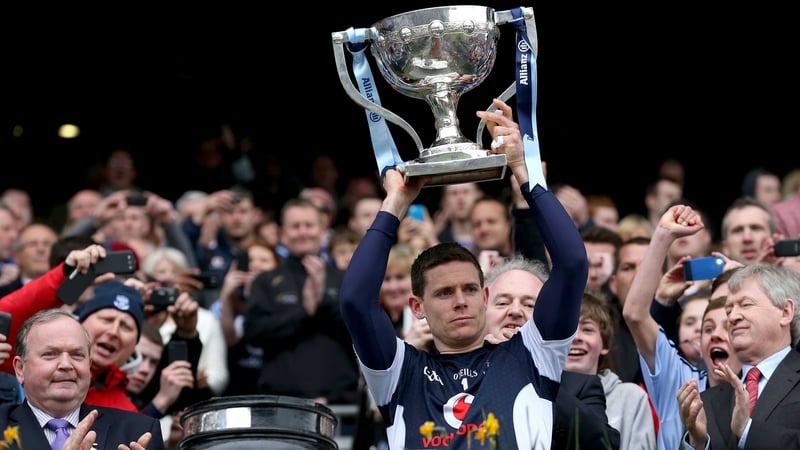 Dublin captain Stephen Cluxton lifts the trophy as Dublin a first league title since 1993