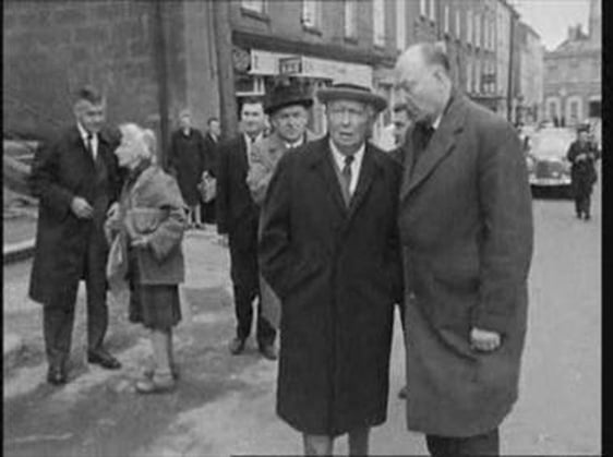 Kennedy advance party with locals in New Ross. Second from the right is US ambassador Matthew H. Mc…