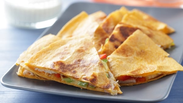 Chicken Quesadilla with Sour Cream and Tomato Sals