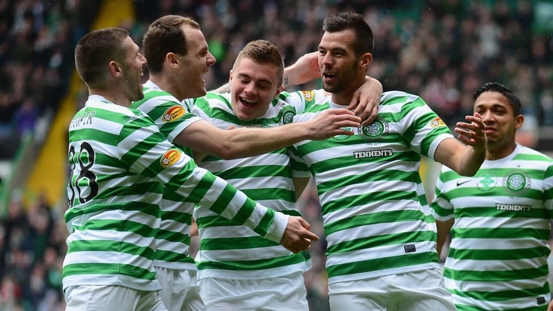 Joe Ledley is congratulated on scoring the opening goal