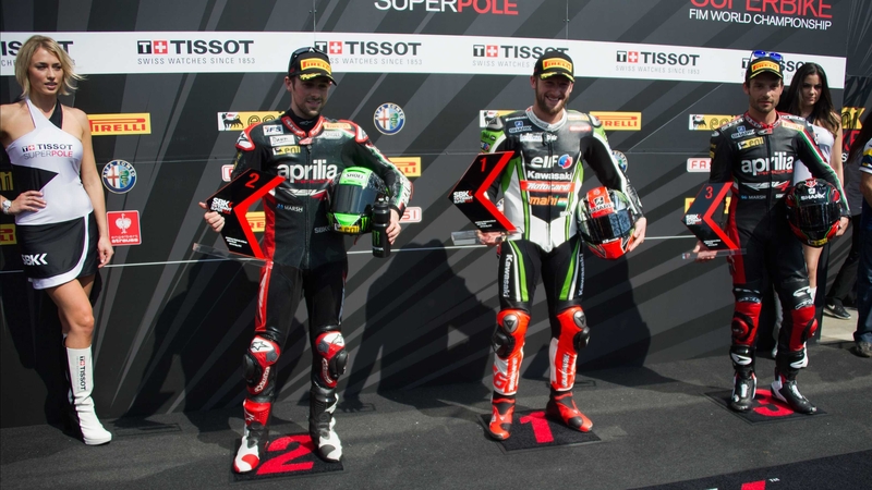 Eugene Laverty, Tom Sykes and Sylvain Guintoli of France filled the top three spots in qualifying