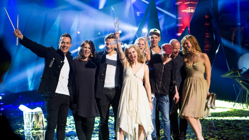 Denmark winning the 2013 urovision with the song Only Teardrops sung by Emmelie de Forest