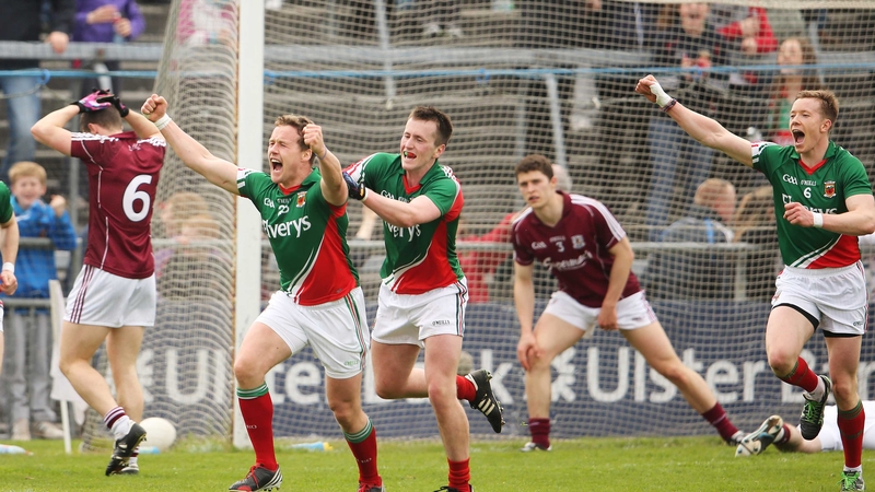Andy Moran celebrates scoring a goal during Mayo's demolition of Galway earlier this summer.