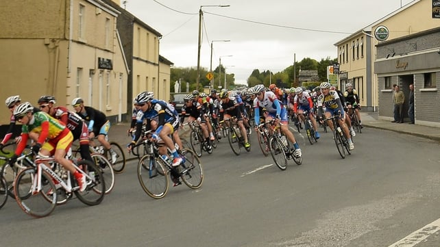 The peloton pass through Athleague, Co Roscommon