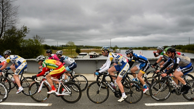 A general view of the riders as they cross the River Shannon in Portumna