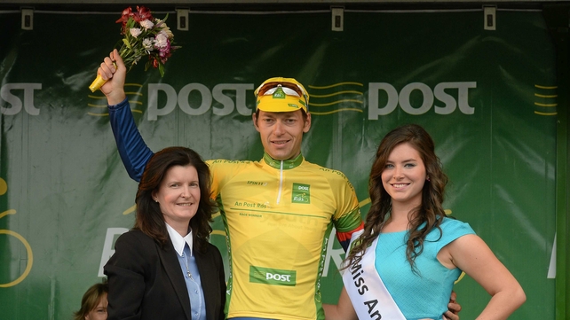 Marcin Bialoblocki finished third on the stage and takes control of the Rás leader's yellow jersey