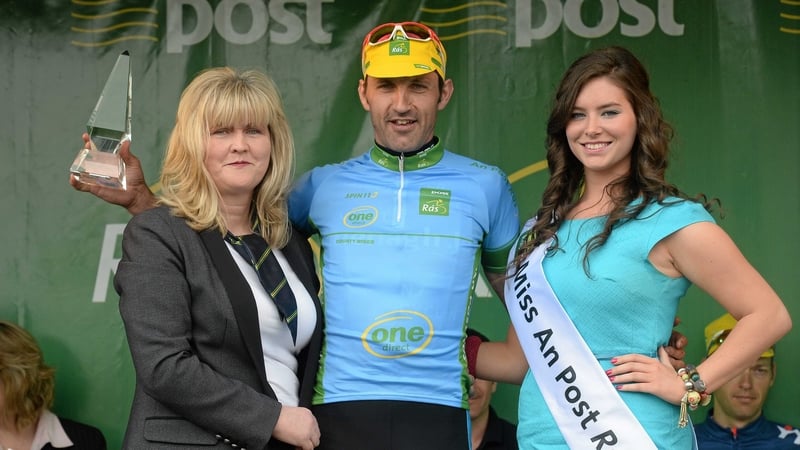 Meehal Fitzgerald was awarded the blue jersey as the stage's best amateur county rider for his 13th-place finish