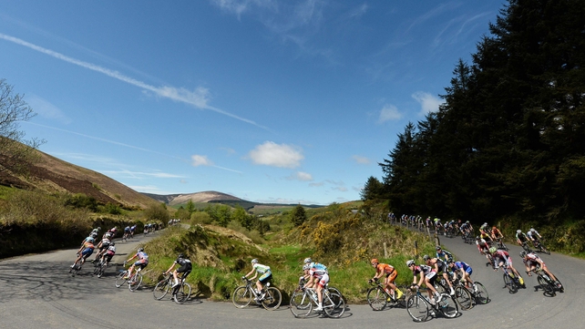 The riders make their way around a hairpin bend in Curenney, Co Tipperary