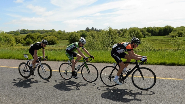 From right: Dan Barry (NODE4 Giordana), Sean Downey (An Post Chain Reaction) and Roger Aiken (Louth Prague Charter Team) on the Rathkeale Bypass