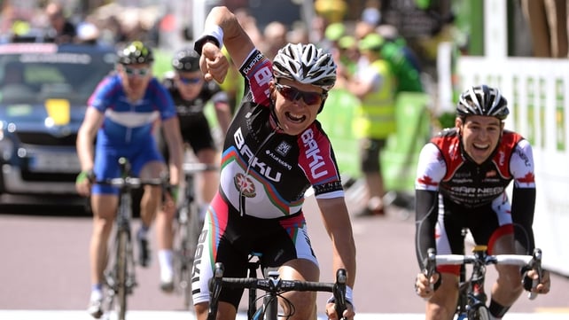 Pozdnyakov celebrates after crossing the line