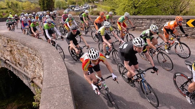 The peloton crossing the bridge in Kealkill, Co Cork