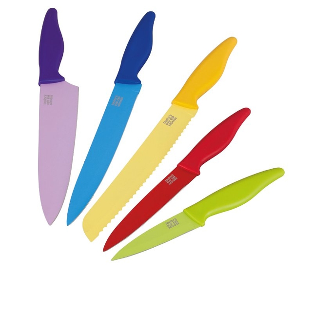 Taylors Eye coloured five-piece knife block, €30.49, available online or in stores from Argos.