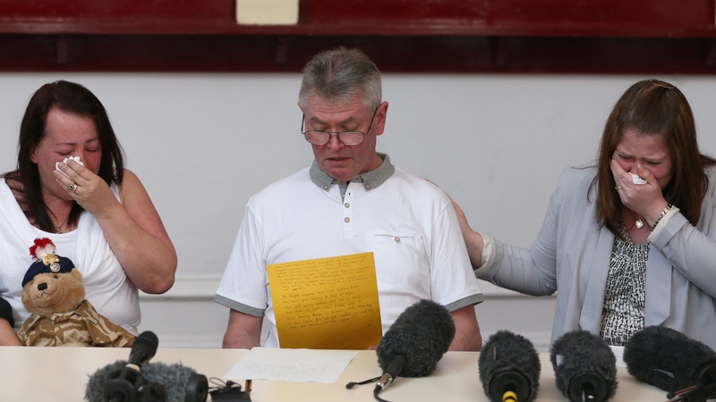 The mother and stepfather of murdered soldier Lee Rigby and his wife Rebecca Rigby, grieve as a statement is read