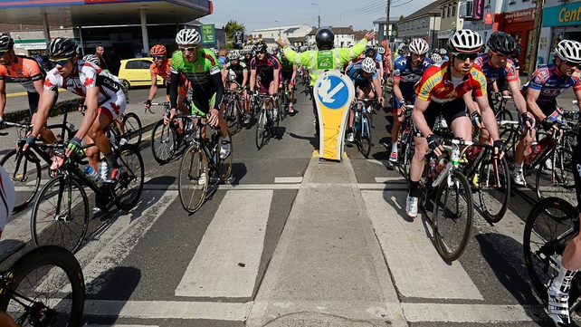 The riders navigate their way out of Carlow.