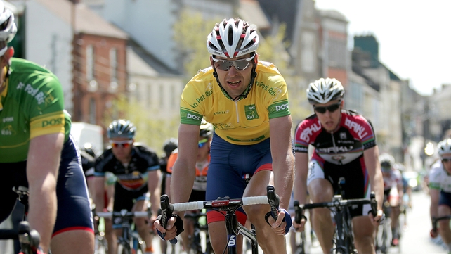 Race leader Marcin Bialoblocki crosses the finish line.