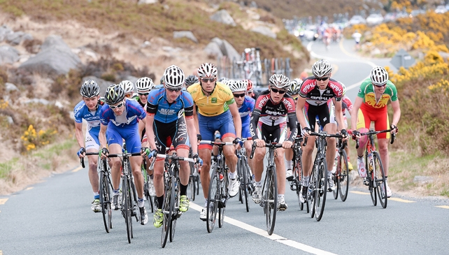 The riders in action on the climb at Slieve Corragh.