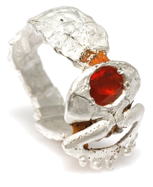 Silver enamel and fire opal ring by Eily O'Connell