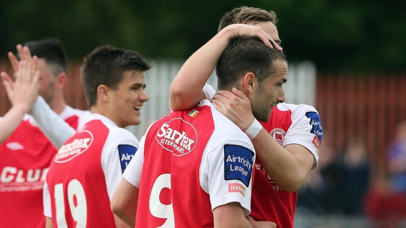 Christy Fagan celebrates his opening goal for St Patrick's Athletic in their 4-0 win over UCD.