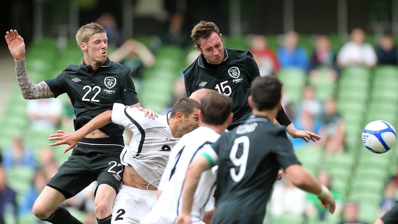 Richard Keogh heads home his first goal for Ireland