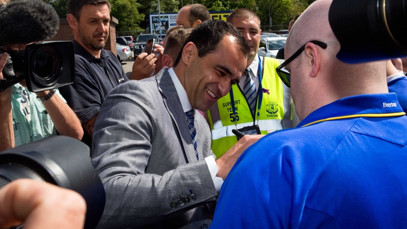 Roberto Martinez signs autographs outside Goodison Park
