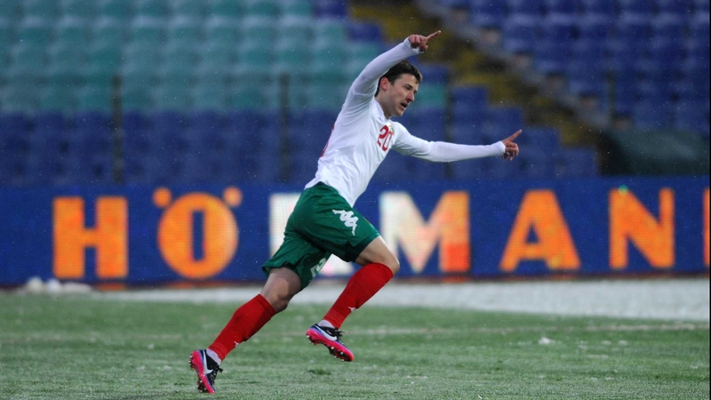 Aleksandar Tonev celebrates scoring against Malta during World Cup 2014 qualification