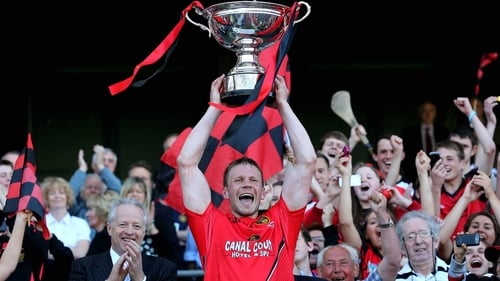 Paul Braniff Down captain holds the Christy Ring Cup aloft in 2013