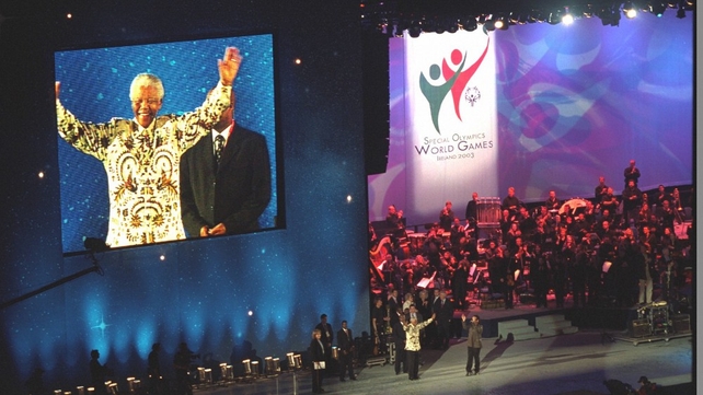 Nelson Mandela on stage at Croke Park, during the opening ceremony of the Special Olympics
