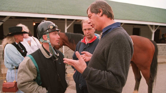 Henry Cecil and jockey Shane Sellers pictured at Churchill Downs ahead of Eltish’s (sixth) run in the 1995 Kentucky Derby won by Thunder Gulch