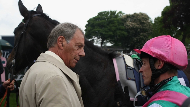 Henry Cecil and Richard Hughes after Passage Of Time landed the Musidora Stakes at York in 2007