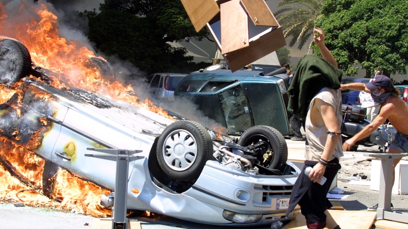 Rioting broke out at the G8 summit in Genoa, Italy in 2001