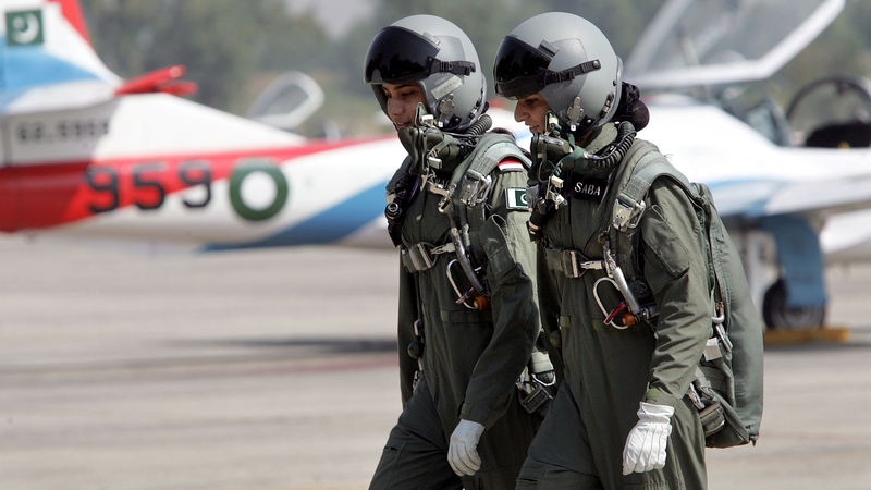 Pakistani air force female cadets after a training flight
