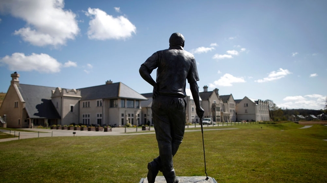 A statue of Nick Faldo standing in the grounds of the Lough Erne golf resort, which is hosting the G8 summit