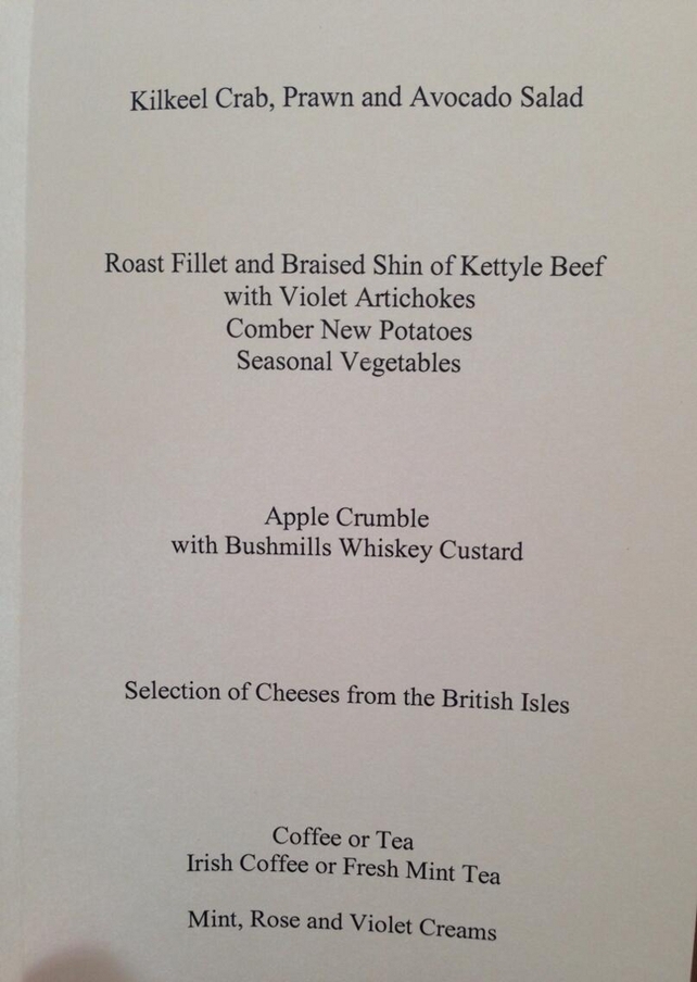 David Cameron tweeted the menu from last night's dinner