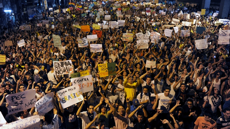 Yesterday's marches in Rio de Janeiro followed overnight demonstrations in the city that led to looting and vandalism