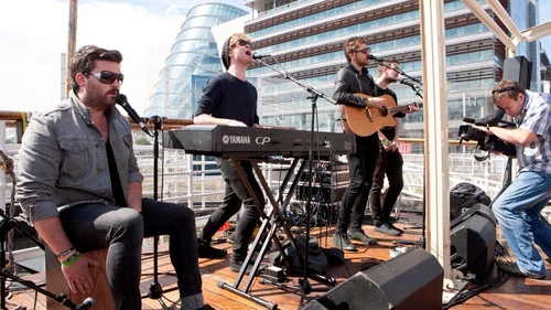 Kodaline launched In a Perfect World on the Liffey yesterday. Photo: John C Cooney