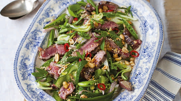 Griddled Beef and Mint Salad with Toasted Rice and