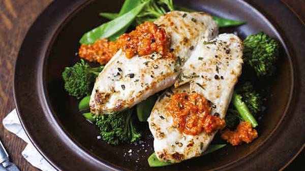 Butterflied Rosemary Chicken with Romesco Sauce an