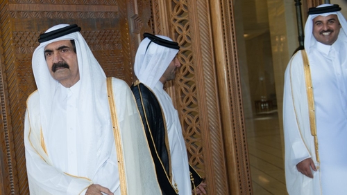 Qatari Emir Sheikh Hamad bin Khalifa al-Thani (left) has passed on power to his son Sheikh Tamim bin Hamad bin Khalifa al-Thani (right)